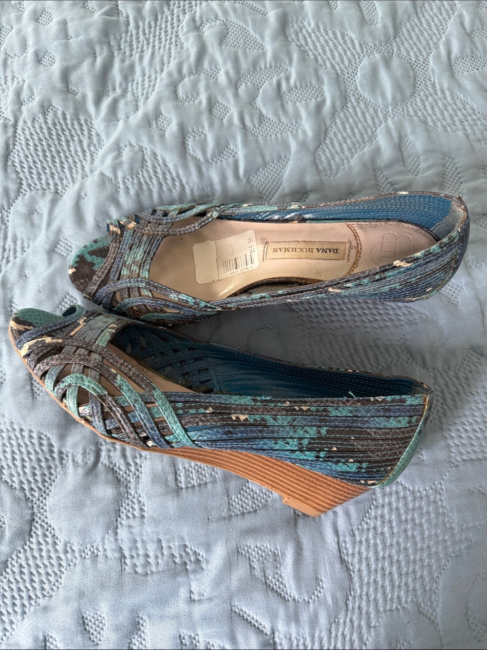 Dana Buchman Teal Blue Green Strappy Wedge Heels
